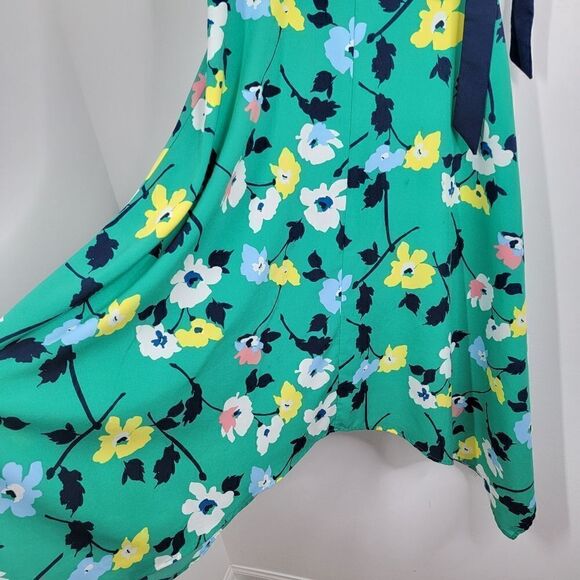 BANANA REPUBLIC Midi Dress Green Black Yellow Floral Flowy Size 6 - Picture 6 of 8